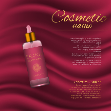 Vector 3D cosmetic illustration on a soft silk background. Beauty realistic cosmetic product design templateのイラスト素材