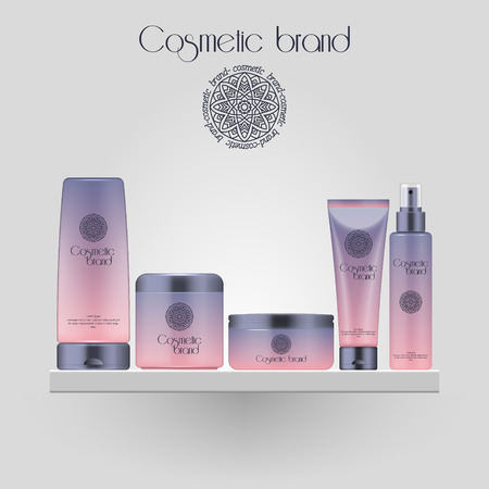 Set of realistic gradient color cosmetic bottle. 3D mockup bottle isolated on white background. Cosmetic products packageのイラスト素材