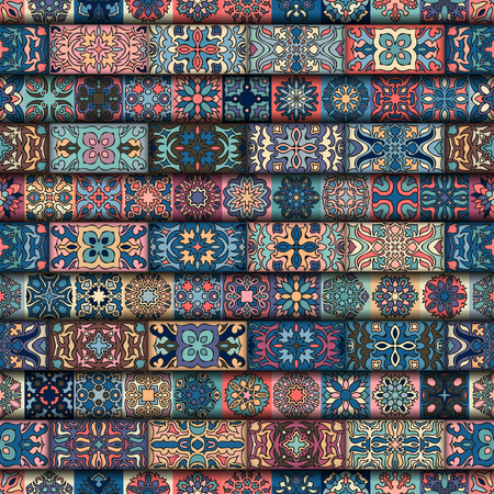 Colorful vintage seamless pattern with floral and mandala elements.Hand drawn background. Can be used for fabric, wallpaper, tile, wrapping, covers and carpet. Islam, Arabic, Indian, ottoman motifs.のイラスト素材