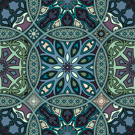 Colorful vintage seamless pattern with floral and mandala elements.Hand drawn background. Can be used for fabric, wallpaper, tile, wrapping, covers and carpet. Islam, Arabic, Indian, ottoman motifs.のイラスト素材