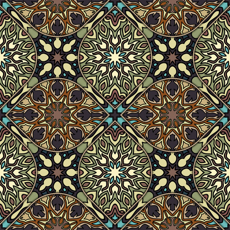 Colorful vintage seamless pattern with floral and mandala elements.Hand drawn background. Can be used for fabric, wallpaper, tile, wrapping, covers and carpet. Islam, Arabic, Indian, ottoman motifs.のイラスト素材
