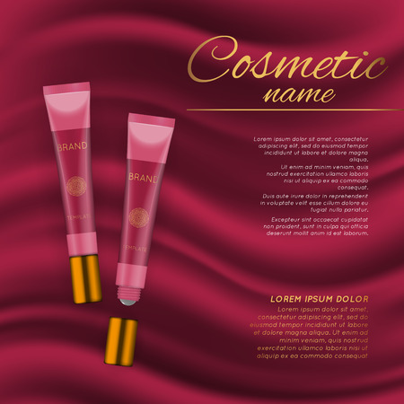 Vector 3D cosmetic illustration on a soft silk background. Beauty realistic cosmetic product design templateのイラスト素材