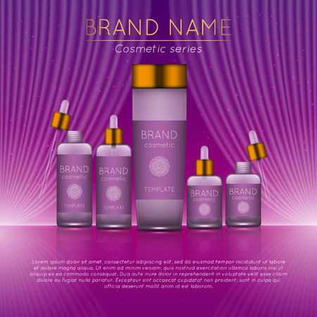 3D realistic cosmetic bottle ads template. Cosmetic brand advertising concept design with wavy light abstract background.のイラスト素材