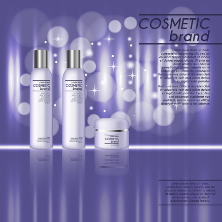 3D realistic cosmetic bottle ads template. Cosmetic brand advertising concept design with glitters and bokeh background.のイラスト素材