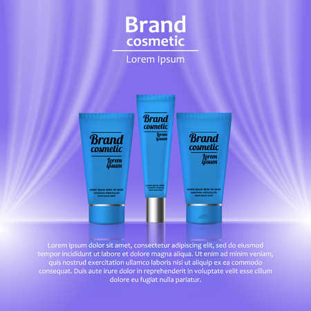 3D realistic cosmetic bottle ads template. Cosmetic brand advertising concept design with wavy light abstract background.のイラスト素材