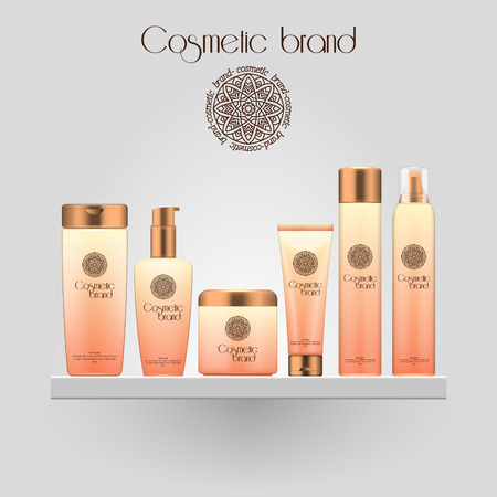 Set of realistic gradient color cosmetic bottle. 3D mockup bottle isolated on white background. Cosmetic products packageのイラスト素材