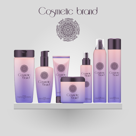 Set of realistic gradient color cosmetic bottle. 3D mockup bottle isolated on white background. Cosmetic products packageのイラスト素材