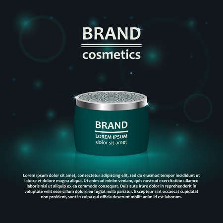3D realistic cosmetic bottle ads template. Cosmetic brand advertising concept design with glitters and bokeh background.のイラスト素材