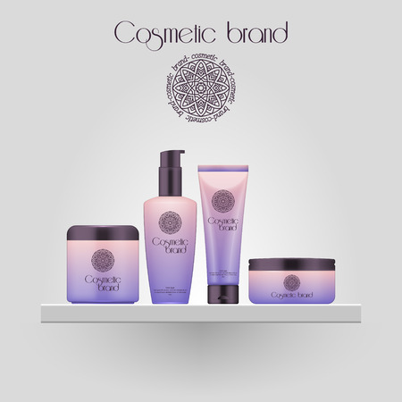 Set of realistic gradient color cosmetic bottle. 3D mockup bottle isolated on white background. Cosmetic products packageのイラスト素材