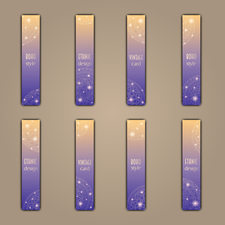 Banner card set with floral glowing decorative mandala elements background. Tribal, ethnic, Indian, Islam, Arabic, ottoman motifs.のイラスト素材