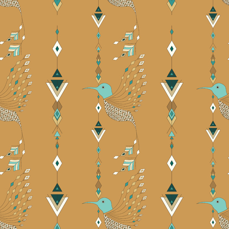 Exotic aztec birds seamless pattern. Geometric abstract tribal style Vector illustration.のイラスト素材
