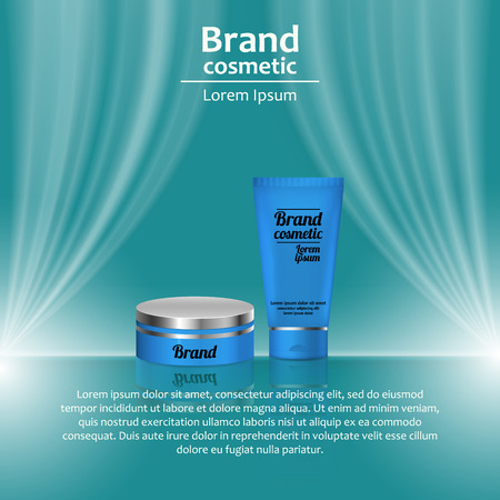 3D realistic cosmetic bottle ads template. Cosmetic brand advertising concept design with wavy light abstract background.のイラスト素材