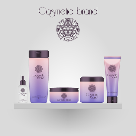 Set of realistic gradient color cosmetic bottle. 3D mockup bottle isolated on white background. Cosmetic products packageのイラスト素材