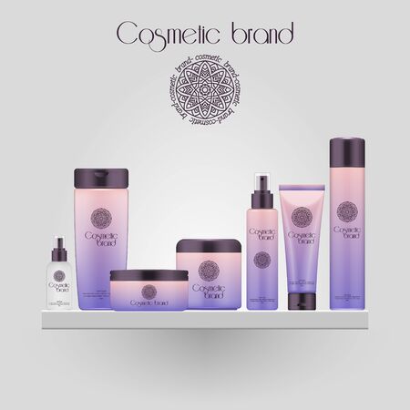 Set of realistic gradient color cosmetic bottle. 3D mockup bottle isolated on white background. Cosmetic products packageのイラスト素材