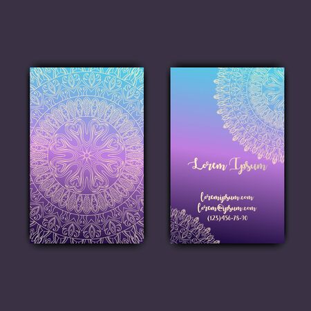Luxury business cards with floral mandala ornament. Vintage decorative elements.のイラスト素材