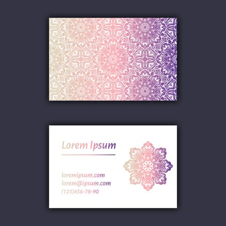 Luxury business cards with floral mandala ornament. Vintage decorative elementsのイラスト素材