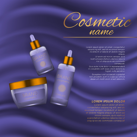Vector 3D cosmetic illustration on a soft silk background. Beauty realistic cosmetic product design templateのイラスト素材