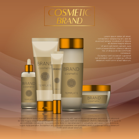 Vector 3D cosmetic illustration on a soft light waves background. Beauty realistic cosmetic product design template.のイラスト素材