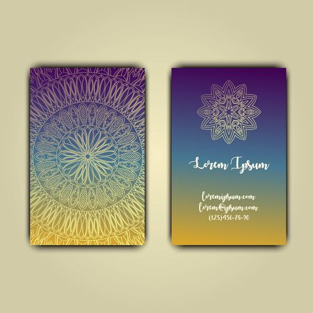 Luxury business cards with floral mandala ornament. Vintage decorative elements.のイラスト素材