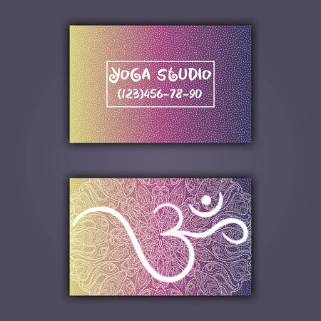 Business card for yoga studio or yoga instructor. Ethnic background with mandala ornament and ohm.のイラスト素材