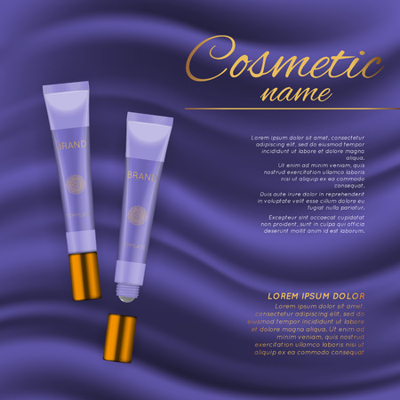Vector 3D cosmetic illustration on a soft silk background. Beauty realistic cosmetic product design templateのイラスト素材
