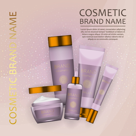 Vector 3D cosmetic illustration on a soft light waves background. Beauty realistic cosmetic product design template.のイラスト素材