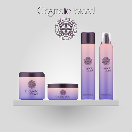 Set of realistic gradient color cosmetic bottle. 3D mockup bottle isolated on white background. Cosmetic products packageのイラスト素材