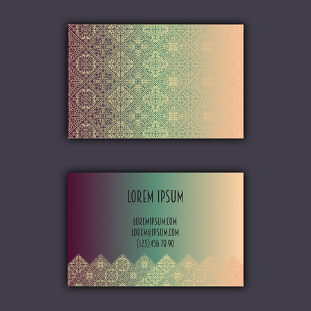 Ornamental mosaic business cards, oriental pattern, foil decorative elements.のイラスト素材