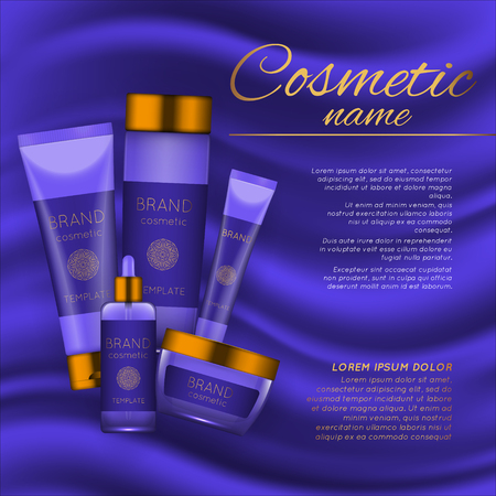 Vector 3D cosmetic illustration on a soft silk background. Beauty realistic cosmetic product design templateのイラスト素材