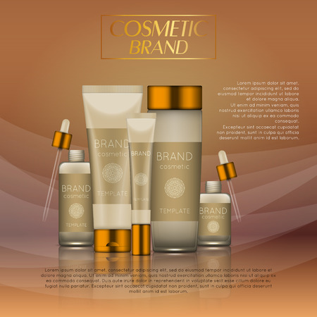 Vector 3D cosmetic illustration on a soft light waves background . Beauty realistic cosmetic product design templateのイラスト素材
