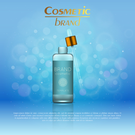 Vector 3D cosmetic illustration on a soft light blurred background with bokeh. Beauty realistic cosmetic product design templateのイラスト素材