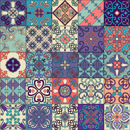 Seamless pattern with portuguese tiles in talavera style. Azulejo, moroccan, mexican ornamentsのイラスト素材