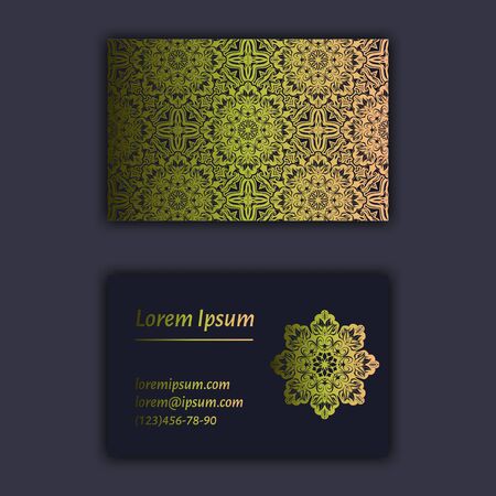 Luxury business cards with floral mandala ornament. Vintage decorative elementsのイラスト素材