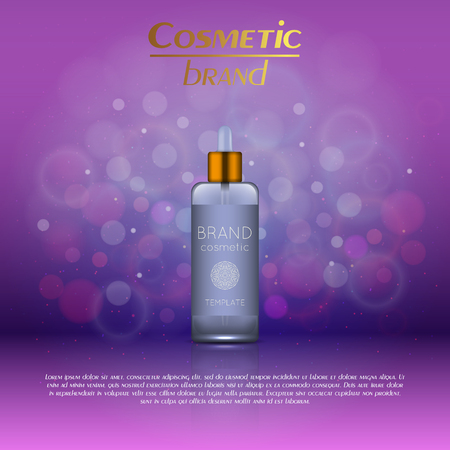 Vector 3D cosmetic illustration on a soft light blurred background with bokeh. Beauty realistic cosmetic product design templateのイラスト素材