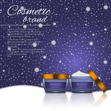 Vector 3D cosmetic illustration on a soft light background with flare effects. Beauty realistic cosmetic product design template.のイラスト素材