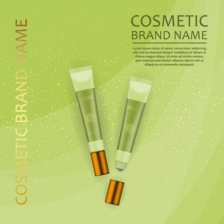 Vector 3D cosmetic illustration on a soft light waves background . Beauty realistic cosmetic product design templateのイラスト素材