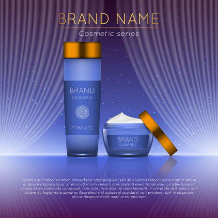 3D realistic cosmetic bottle ads template. Cosmetic brand advertising concept design with wavy light abstract background.のイラスト素材