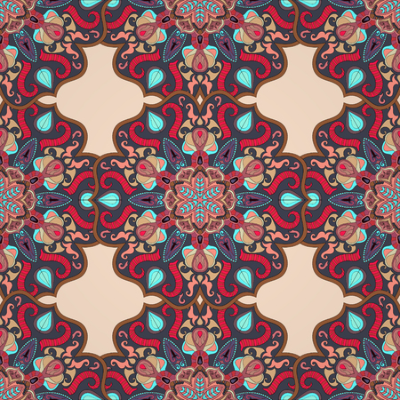 Ornate floral seamless texture, endless pattern with vintage mandala elements. Can be used for wallpaper, pattern fills, web page background, surface textures.Islam, Arabic, Indian, ottoman motifs.のイラスト素材