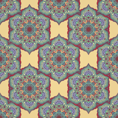Ornate floral seamless texture, endless pattern with vintage mandala elements. Can be used for wallpaper, pattern fills, web page background, surface textures. Arabic, Indian, ottoman motifs.のイラスト素材