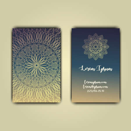 Luxury business cards with floral mandala ornament. Vintage decorative elements.のイラスト素材