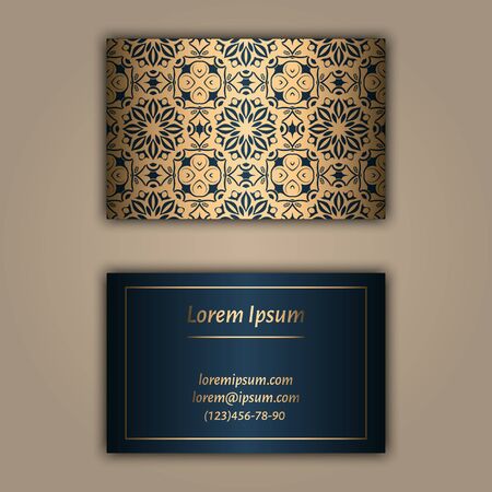 Luxury business cards with floral mandala ornament. Vintage decorative elementsのイラスト素材