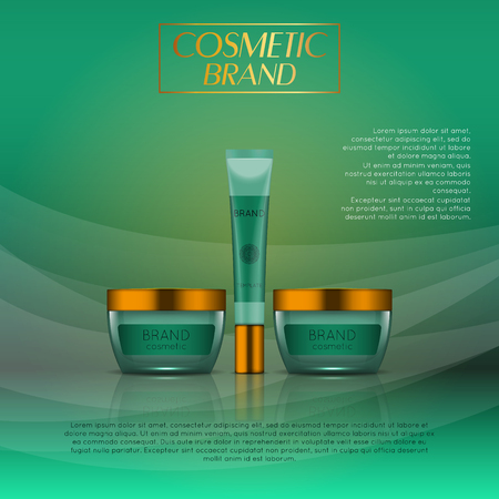 Vector 3D cosmetic illustration on a soft light waves background . Beauty realistic cosmetic product design templateのイラスト素材