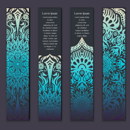 Card set with floral lace decorative mandala elements background. Asian Indian oriental ornate banners.のイラスト素材