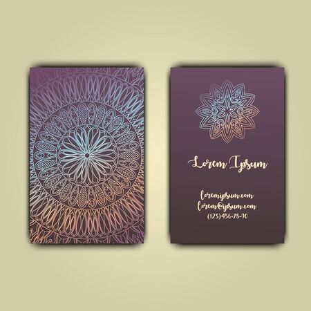 Luxury business cards with floral mandala ornament. Vintage decorative elements.のイラスト素材