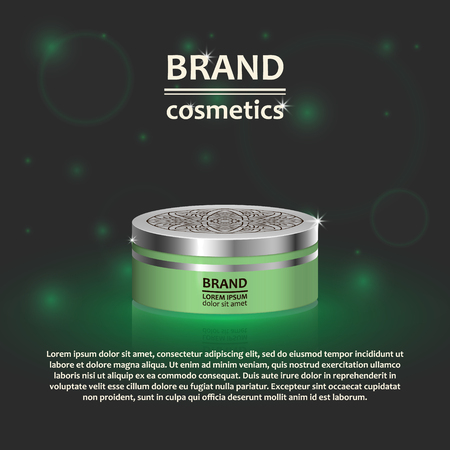 3D realistic cosmetic bottle ads template. Cosmetic brand advertising concept design with glitters and bokeh background.のイラスト素材