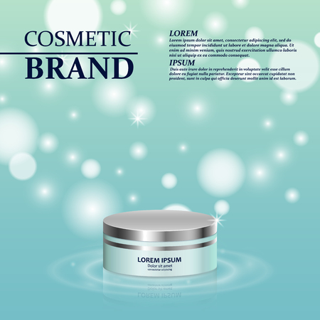 3D realistic cosmetic bottle ads template. Cosmetic brand advertising concept design with glitters and bokeh background.のイラスト素材