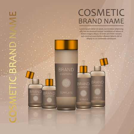 Vector 3D cosmetic illustration on a soft light waves background . Beauty realistic cosmetic product design templateのイラスト素材