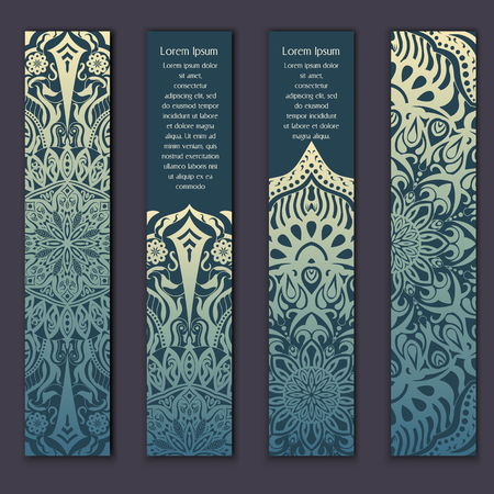 Card set with floral lace decorative mandala elements background. Asian Indian oriental ornate banners.のイラスト素材