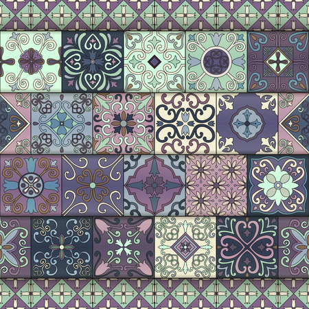 Seamless pattern with portuguese tiles in talavera style. Azulejo, moroccan, mexican ornamentsのイラスト素材