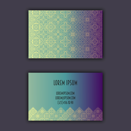 Ornamental mosaic business cards, oriental pattern, foil decorative elements.のイラスト素材